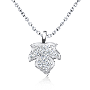 Maple Leaf with CZ Silver Necklace SPE-3671